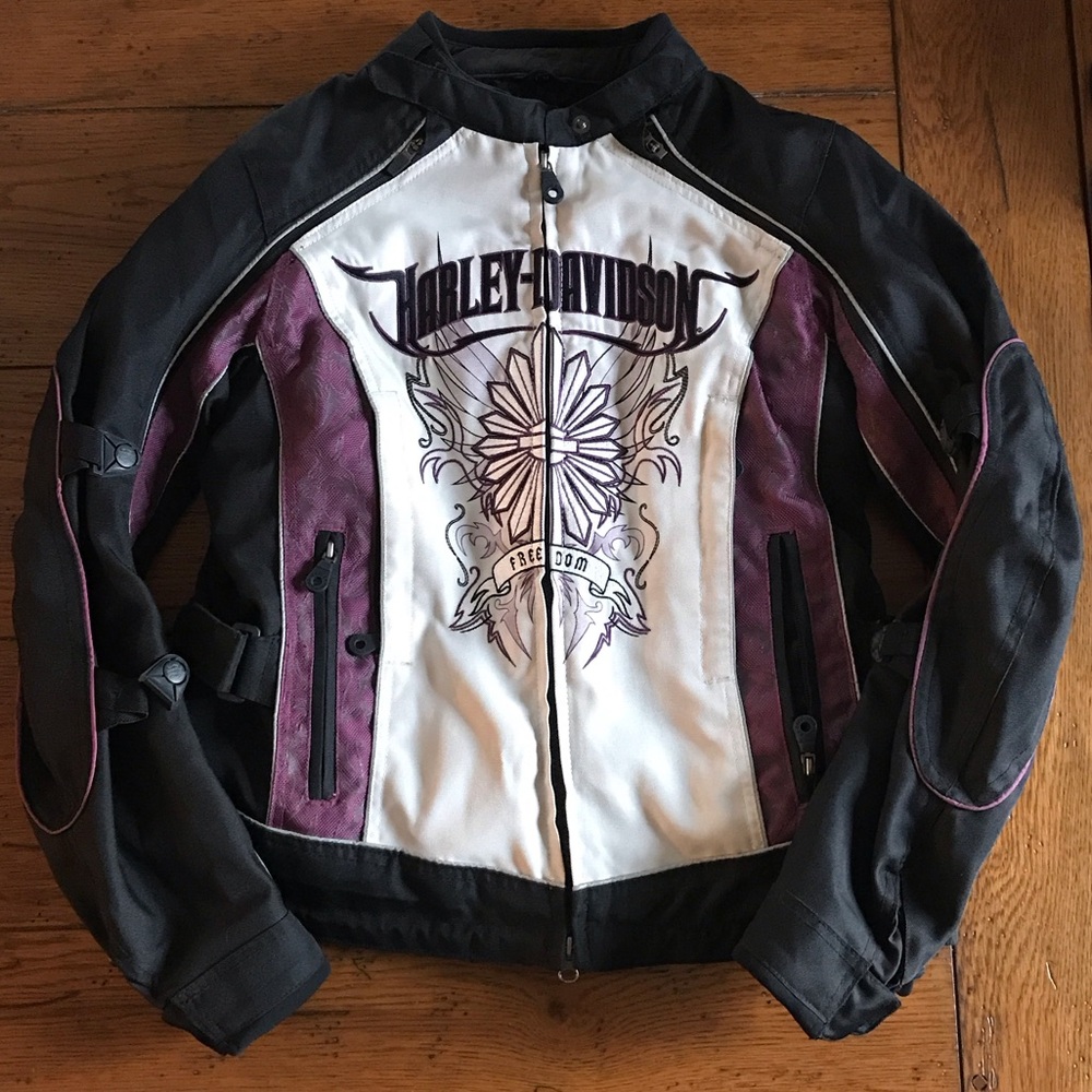 Harley-Davidson Women's Black, White, and Purple Leather Jacket